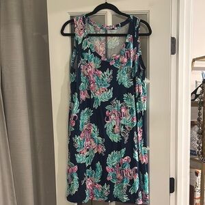 Lilly Pulitzer Navy and Pink Elephant Print Midi Dress